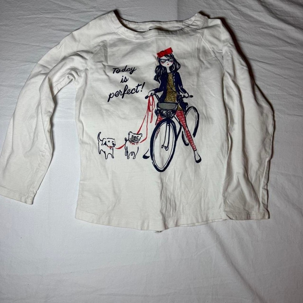 Gymboree white long sleeve shirt with Girl on Bike Design